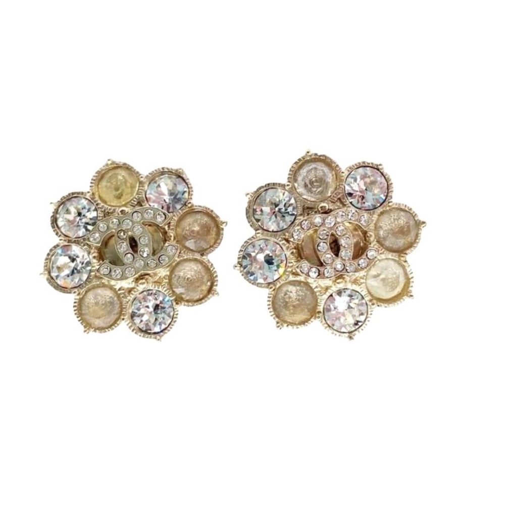 Gold and Silver Crystal Flower Earrings